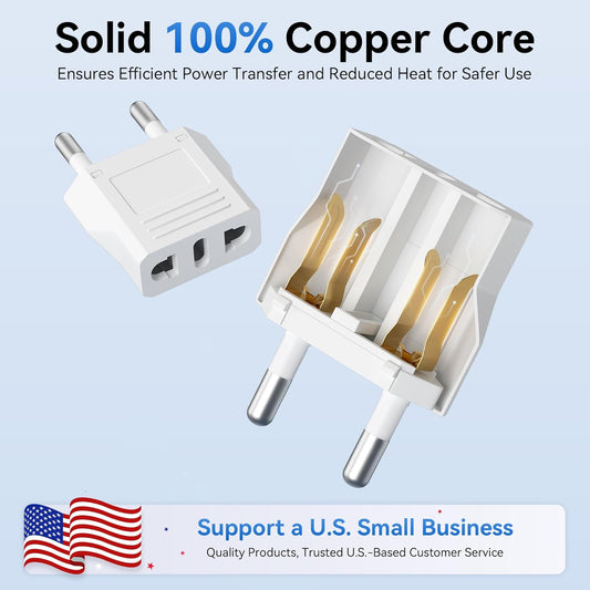 Unidapt 4-Pack European Travel Plug Adapter, Unidapt Canada US to Europe Adapter Type C Outlet Converter America CA USA Italy Spain Germany France EU, Power Plug, White