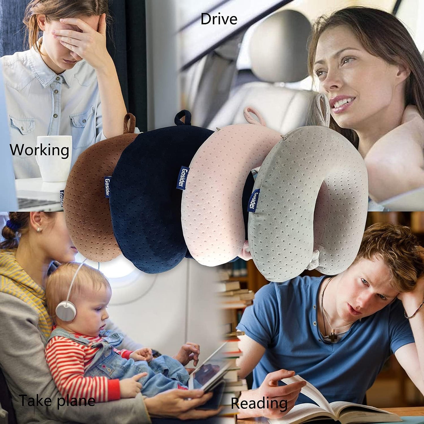 Neck Pillows for Sleeping Travel Pink Travel Pillow Comfortable U Shape Memory Foam Pillows Neck and Head Support Portable Travel Neck Pillow Suitable for Planes, Trains, Self-Driving Cars