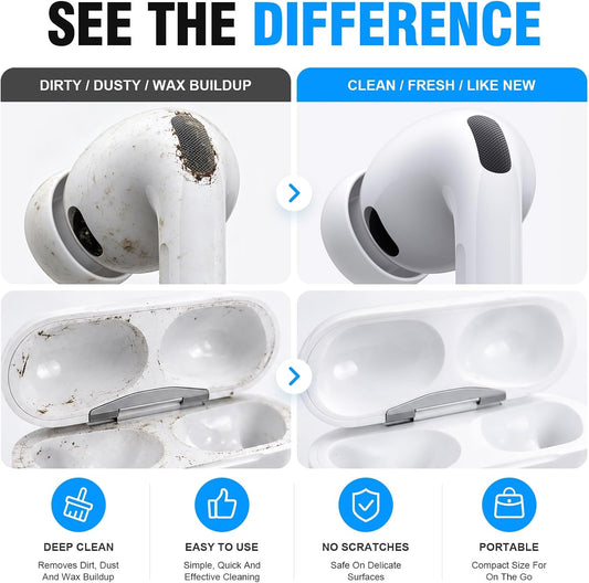 Cleaner Kit for Airpods Pro 1 2 3 Multi-Function Cleaning Pen with Soft Brush Flocking Sponge for Bluetooth Earphones Case Cleaning Tools White