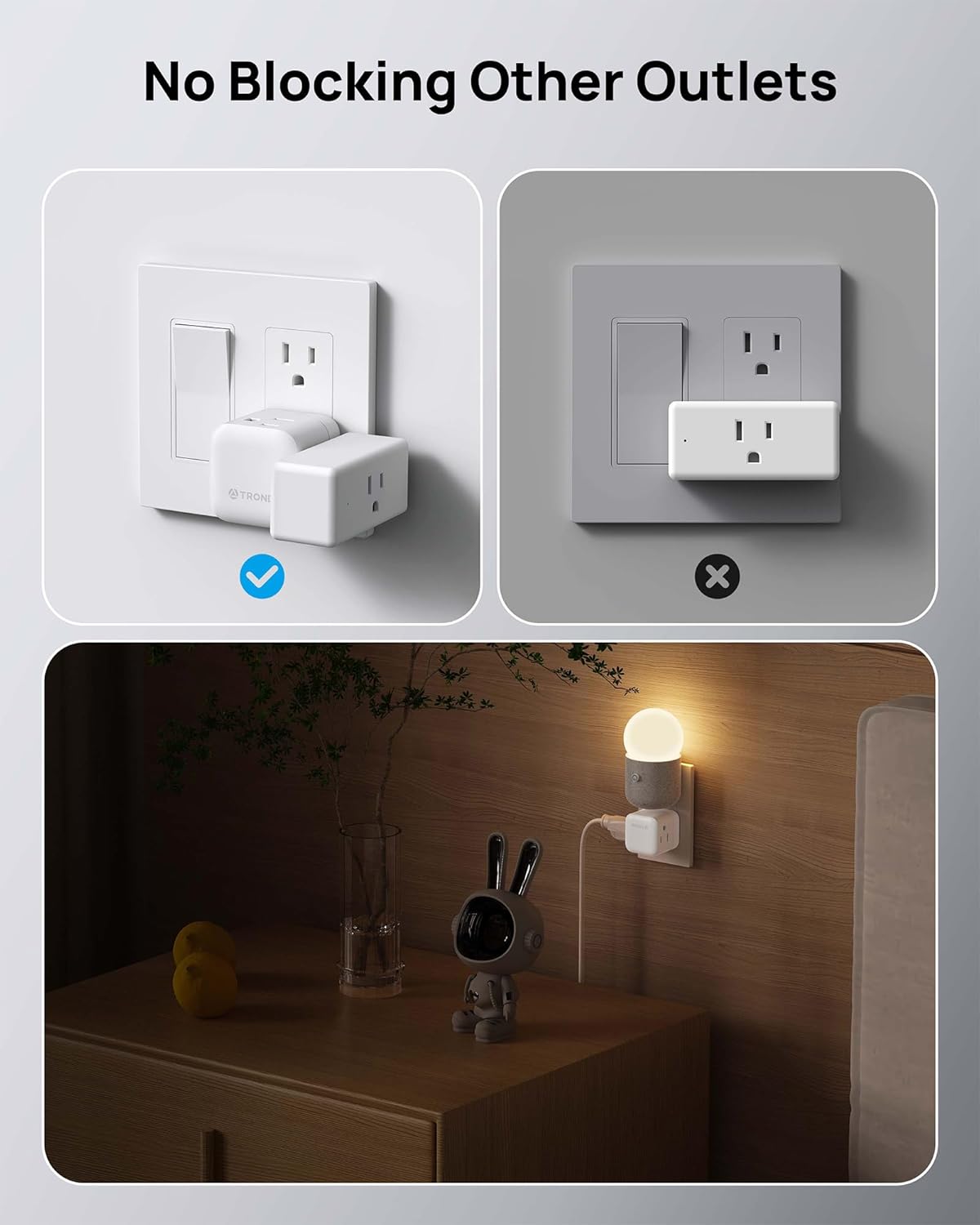 TROND Multi Plug Outlet Extender, 360° Rotating Plug Wall Adapter, 3 Way Outlet Splitter, 3-Sided Small Power Expander for Home Office Dorm Room, No Surge Protector for Cruise Travel Essentials, 1875W