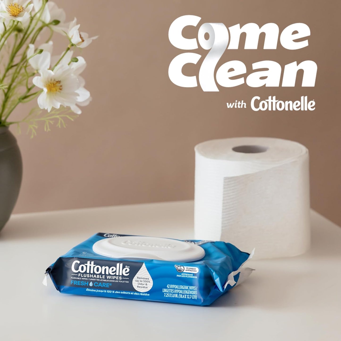 Cottonelle Fresh Care Flushable Wet Wipes, Adult Wet Wipes, 4 Flip-Top Packs, 42 Wipes per Pack (168 Total Flushable Wipes)