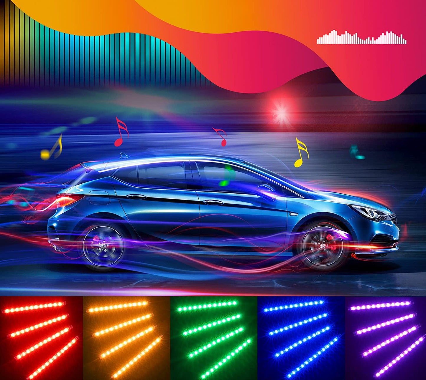 Govee Interior Lights for Car, App Control Smart Car Lights with DIY Mode and Music Mode, Waterproof LED Interior Lights with 2 Lines Design, RGB Under Dash Car LED Lights with Car Charger, DC 12V