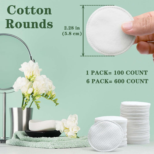 Homrelaxy Cotton Rounds, 600 Count - Cotton Pads for Face, 2.28 Inch, 100% Cotton Soft Makeup Remover Pads for Toner, Facial, & Sensitive Skin, Lint-Free (600)