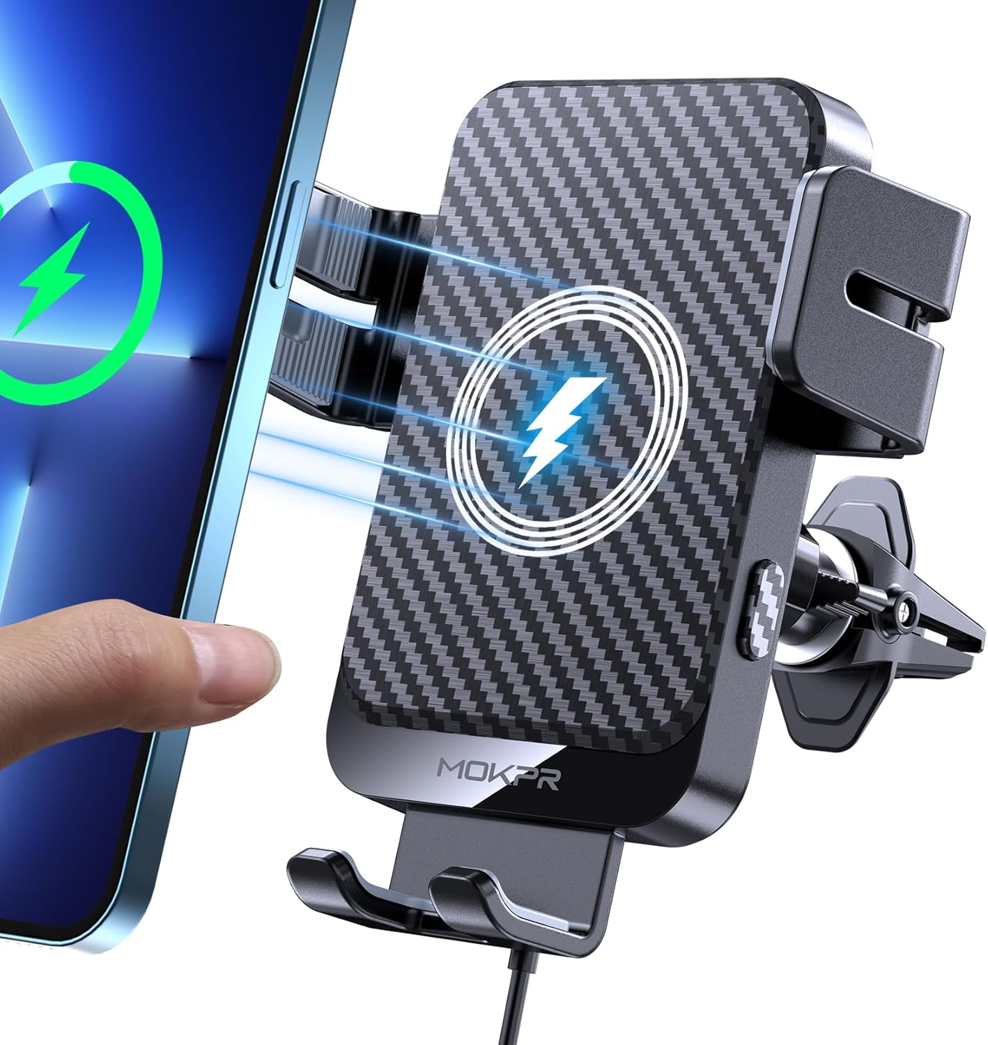 Wireless Car Charger, MOKPR 15W Fast Charging Auto-Clamping Car Phone Holder Wireless Charger Air Vent Car Phone Mount for iPhone17/16/15/14/13/12 pro/12/11/X/8, Samsung Galaxy S24/S23/S22/S21/S20