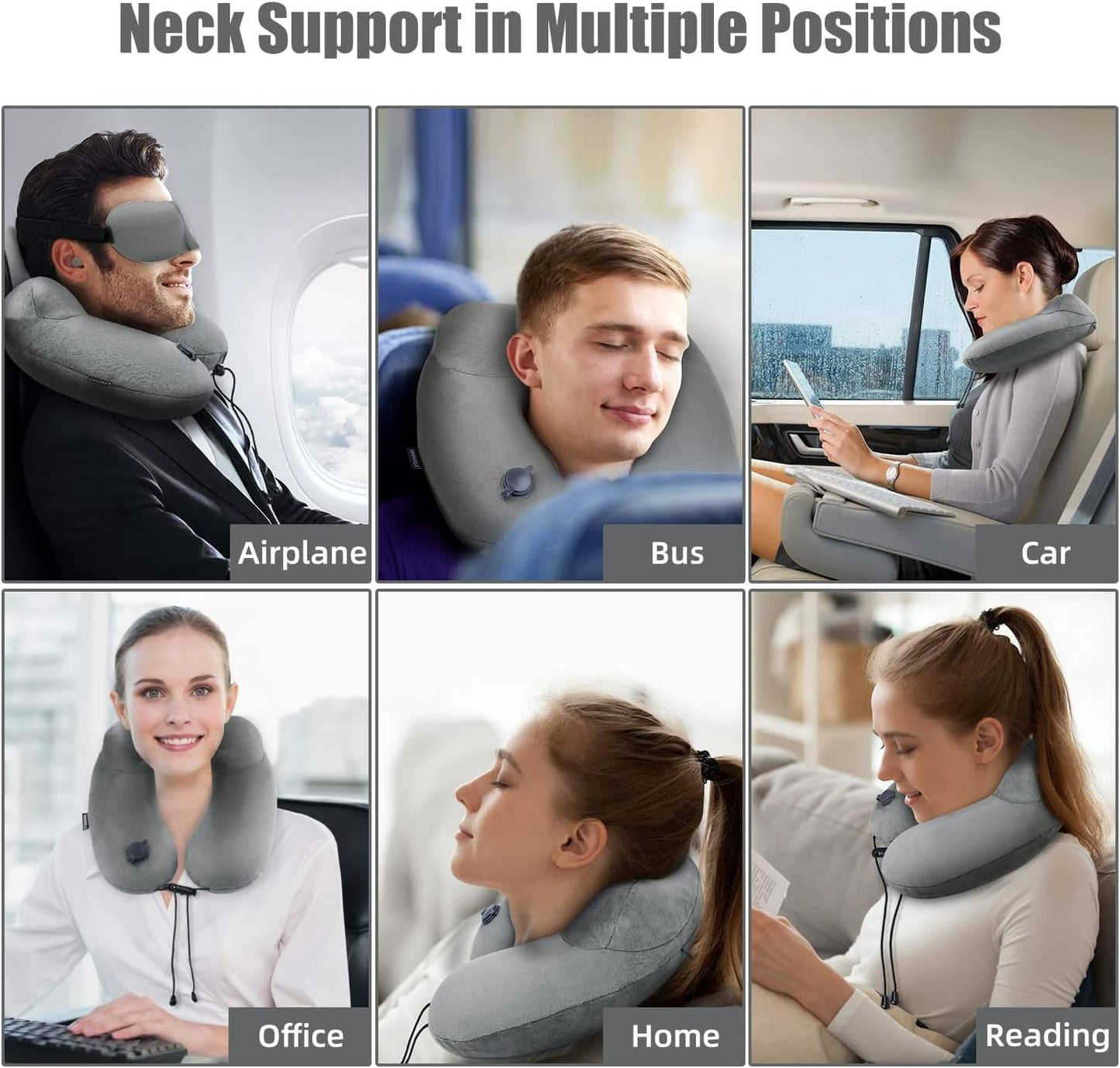 Inflatable Travel Neck Pillow for Airplanes, Super Soft Velvet Neck Support, Adjustable Firmness, Blow Up Plane Pillow for Long Flights, Road Trips, Travel Essentials with Eye Mask, Earplug