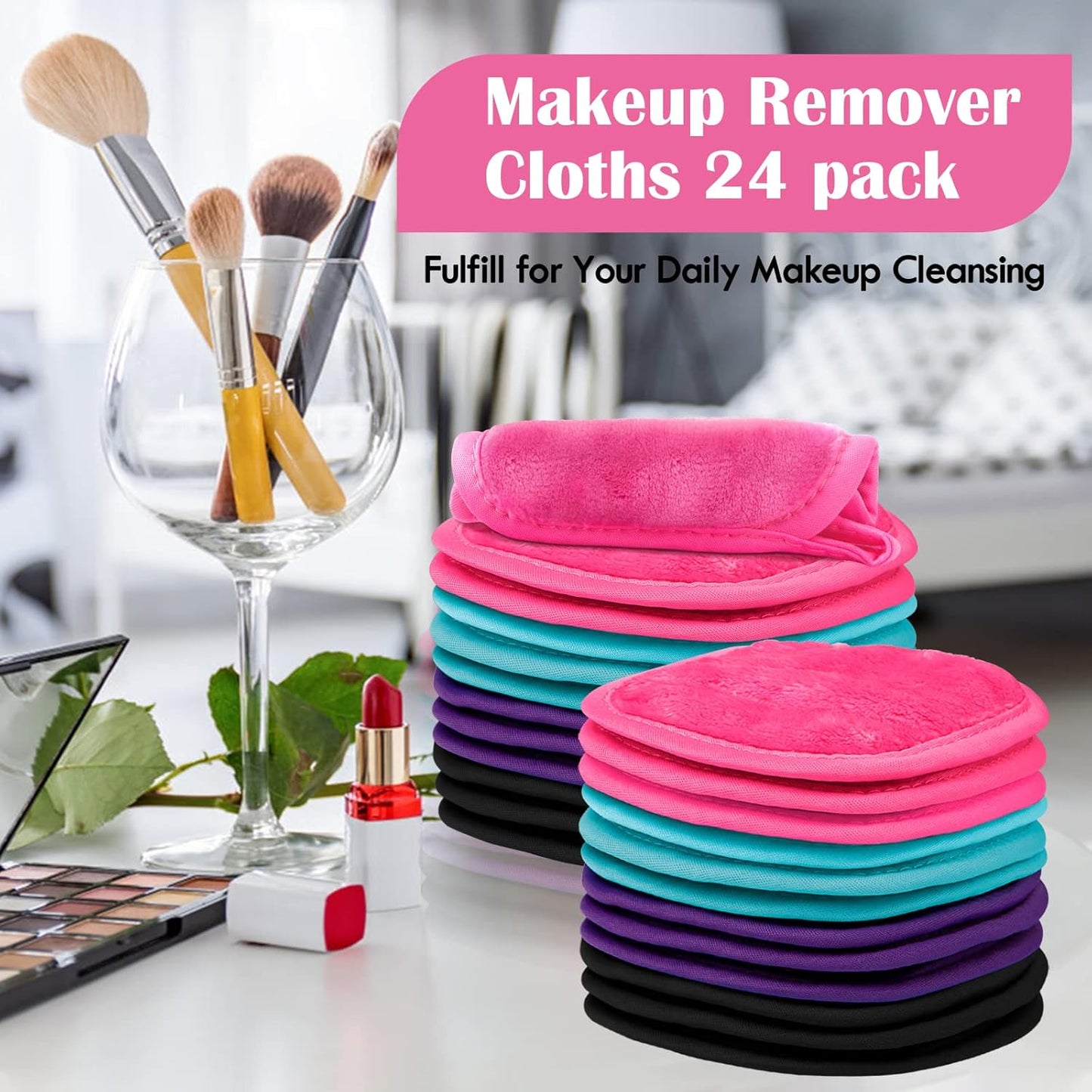Orighty Makeup Remover Cloths Makeup Removal Face Cleansing Cloth, Reusable Makeup Remover Pads Remove Instantly Dirt with Just Water, 5 x 5 in (24 Pack)