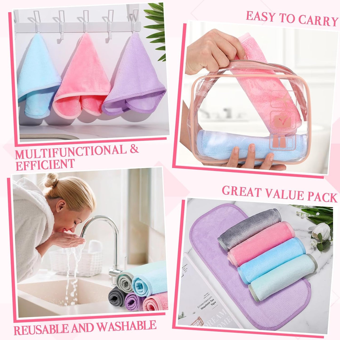5 Pack Makeup Remover Cloths Reusable Makeup Remover Pads 15.7 x 7.8 inch Microfiber Facial Cleansing Cloths Removing Towels for Washing Face