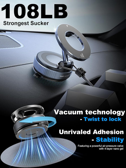 snanlen Upgraded 360° Vacuum Magnetic Phone Holder, Magnetic Car Phone Mount, Hands-Free Suction Cup Phone Holder for Car/Gym/Mirror/Shower, Car Mount Compatible with iPhone 17 Pro Max/Android