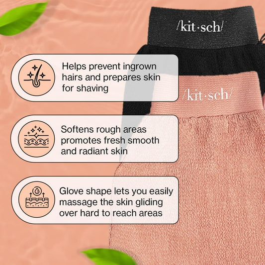Kitsch Deep Exfoliating Glove - 2pc Eco Friendly Exfoliating Body Scrubber, Dead Skin Remover, Exfoliator Body Scrub Mitt for Skin Cell Renewal, Body Exfoliating Gloves for Shower - Black & Terracotta