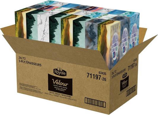 Royale Velour 3 Ply Facial Tissue, 24 Tissue Boxes, 72 Tissues per Box