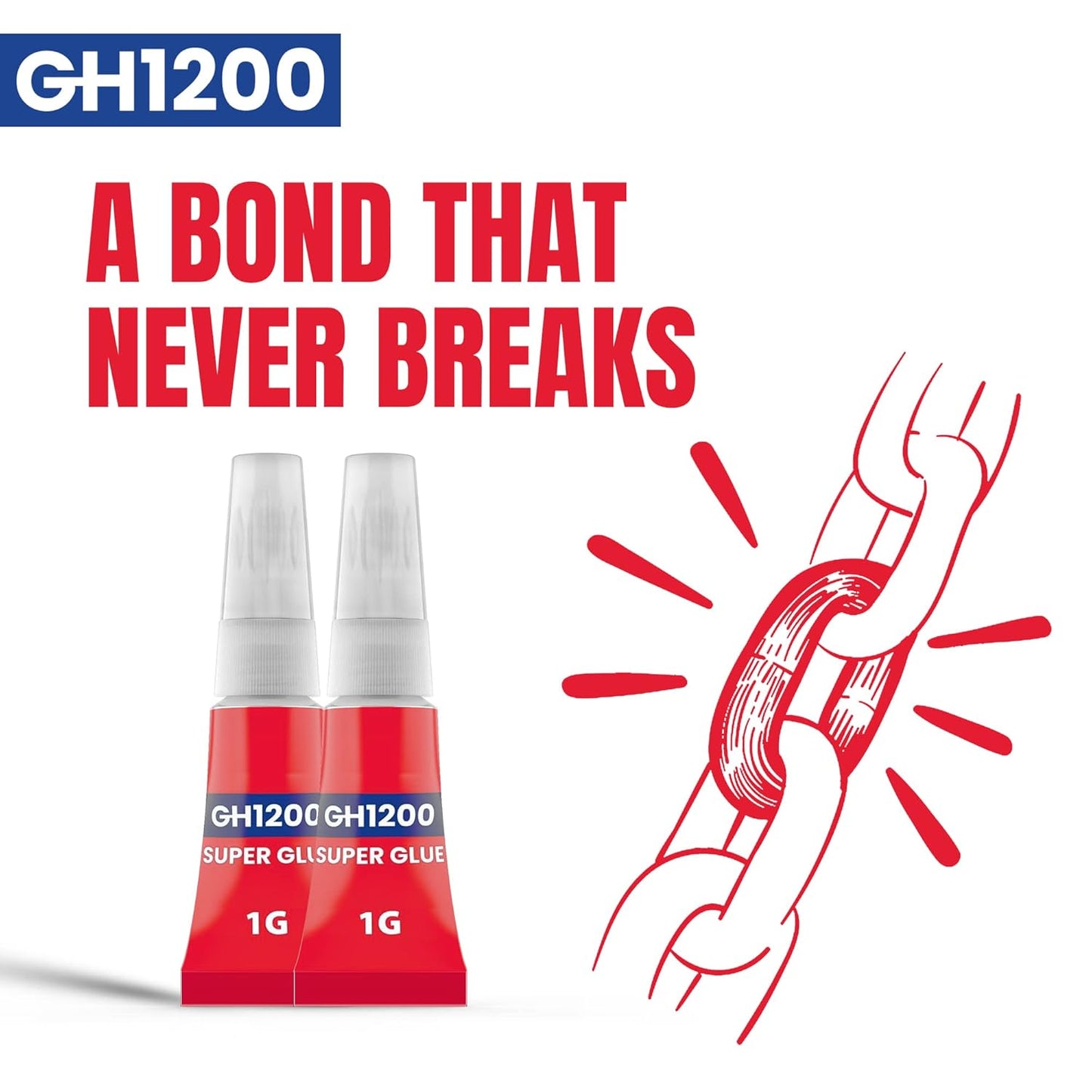 GH1200 Super Glue All Purpose 1g(12 Pack) with Pin Point Nozzle. Super Fast, Thick & Strong Adhesive Superglue General Strong for Hard Plastic, DIY Craft, Rubber, Metal, Leather and Many More