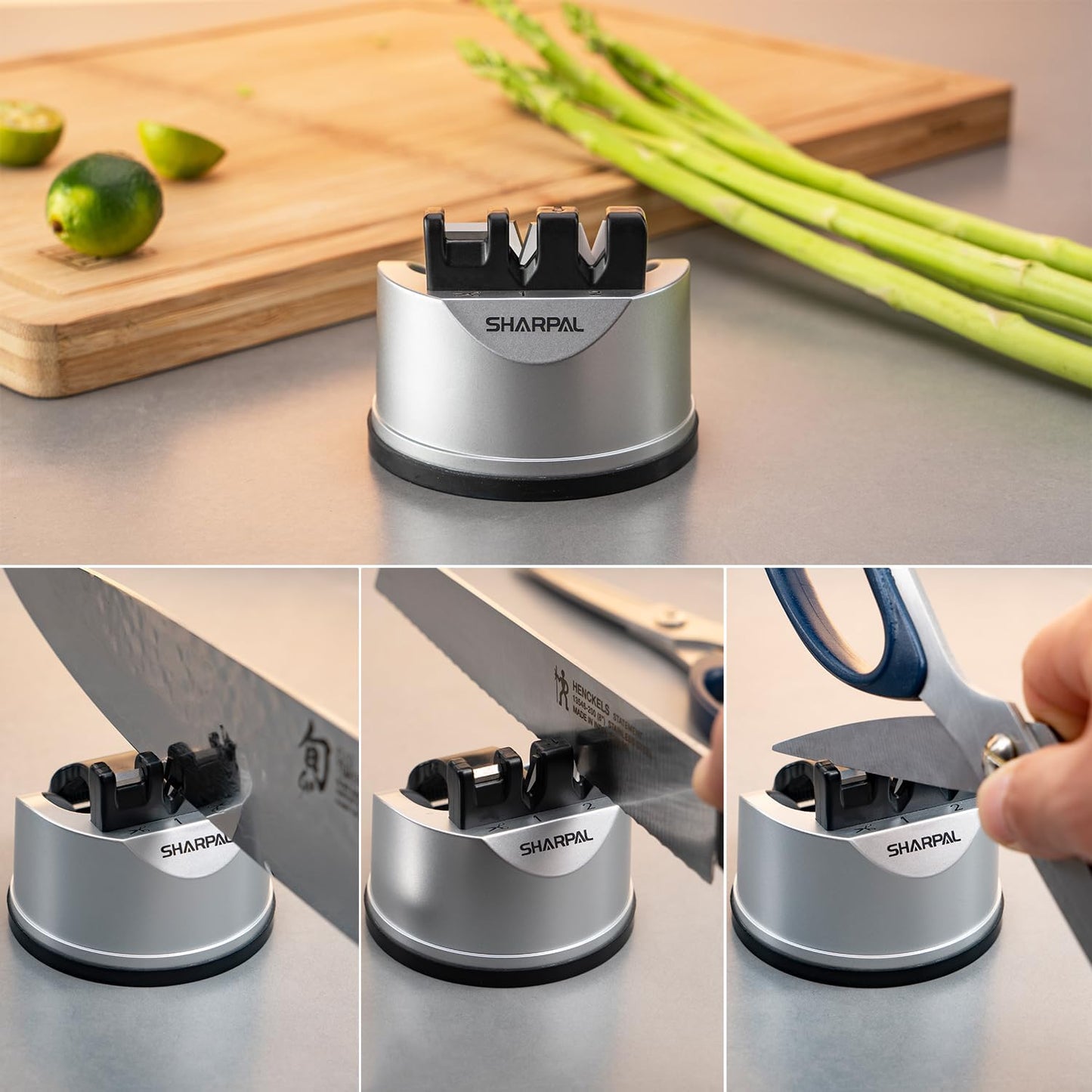 SHARPAL 191H Knife & Scissors Sharpener, Kitchen Chef Sharpening Tool for Straight and Serrated Knives – Repairs, Restores, and Sharpens Blades Fathers Day Gift