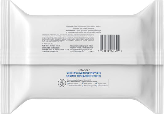 Cetaphil Gentle Makeup Removing Wipes with Aloe Vera, Chamomile and Green Tea - Fragrance-Free, Non-Irritating, Paraben-Free - For all skin types, 25-Count