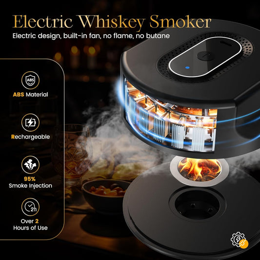 Electric Whiskey Cocktail Smoker Kit, Bourbon Drink Smoking Set with 6 Flavors Wood Chips, Built-in Lighter, Infuse Smoky Flavors in Old Fashioned Cocktails, Unique Whiskey Gifts for Men Dad Husband