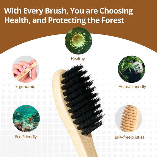 Virgin Forest Bamboo Toothbrush 10pk, Biodegradable & Compostable, Soft Bristles, BPA-Free Eco-Friendly, Family Pack (Adults & Kids), Zero Waste Oral Care