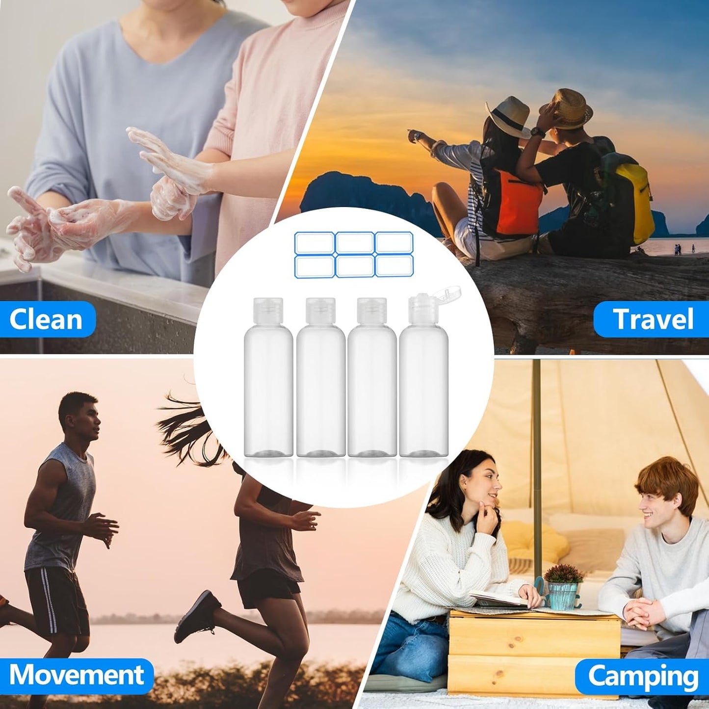 DTDNZKN 4 Pack 3.4 Oz (100ml) TSA Approved Travel Bottles for Toiletries, Leak Proof Plastic Travel Essentials Accessories