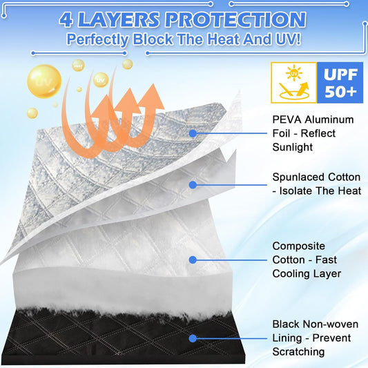 Tevlaphee Windshield Sun Shade, Windshield Sun Shade, 3 Magnet, Block UV Rays, Foldable, Sun Visor Protector for SUV Truck to Keep Vehicle Cooler, 197 * 128cm
