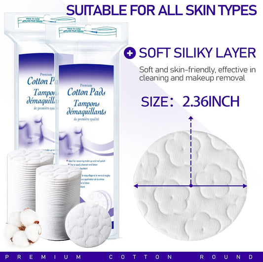 400 Count Cotton Pads for Face, Round Makeup Remover Pads 100% Pure & Organic Cotton Rounds for Face Cleansing, Lint-Free Facial Pads (100 Count (4 Pack))