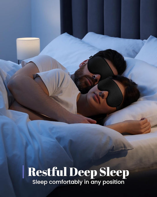 WAOAW Sleep Mask Travel Essentials - 3D Blackout Eye Mask for Sleeping - Soft Breathable Adjustable Light Blocking Eye Covers for Men and Women - Comfortable Night Mask for Travel Flight (Black)
