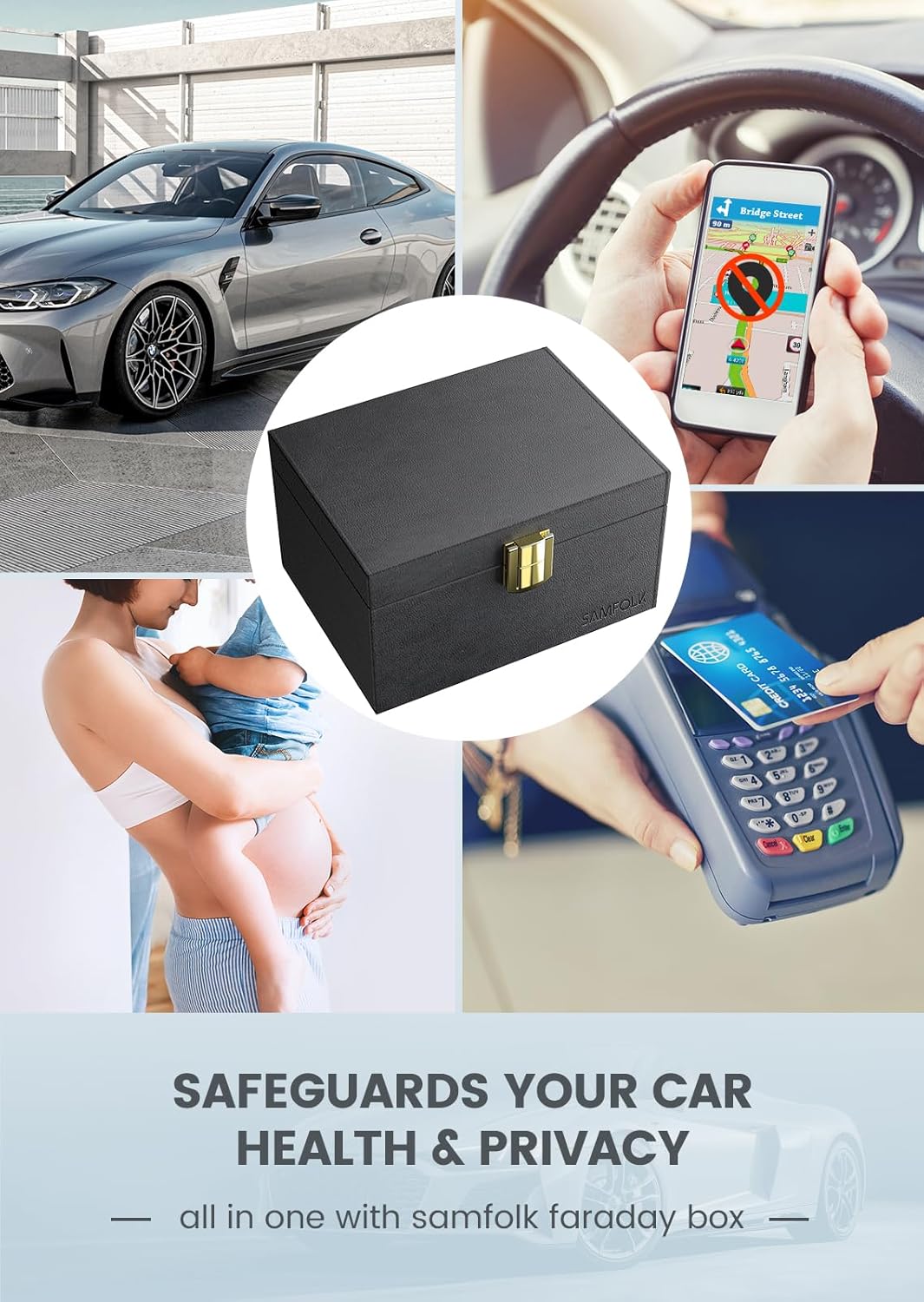 Samfolk Faraday Box with 2 Faraday Bags, Faraday Box for Car Keys, RFID Key Fob Protector Anti-Theft Key Fob Box, Anti-Theft Cages for Car Keys, Phone and Credit Card