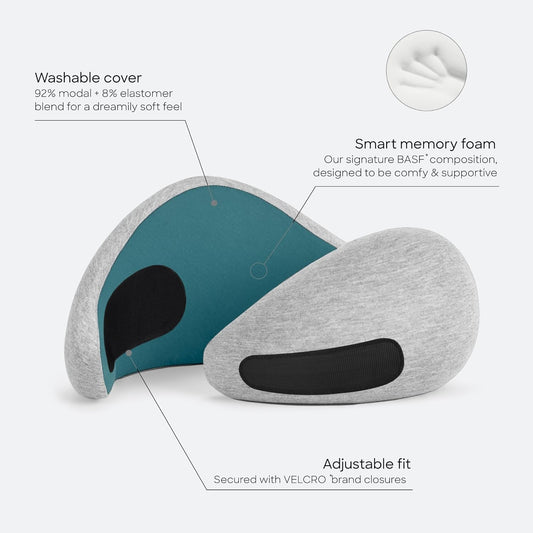 Ostrichpillow Go Neck Pillow, Travel Pillows for Airplanes, Premium Memory Foam Travel Pillow, 360º Ergonomic Design, Asymmetrical Sides, Travel Bag Included, Washable Modal Cover