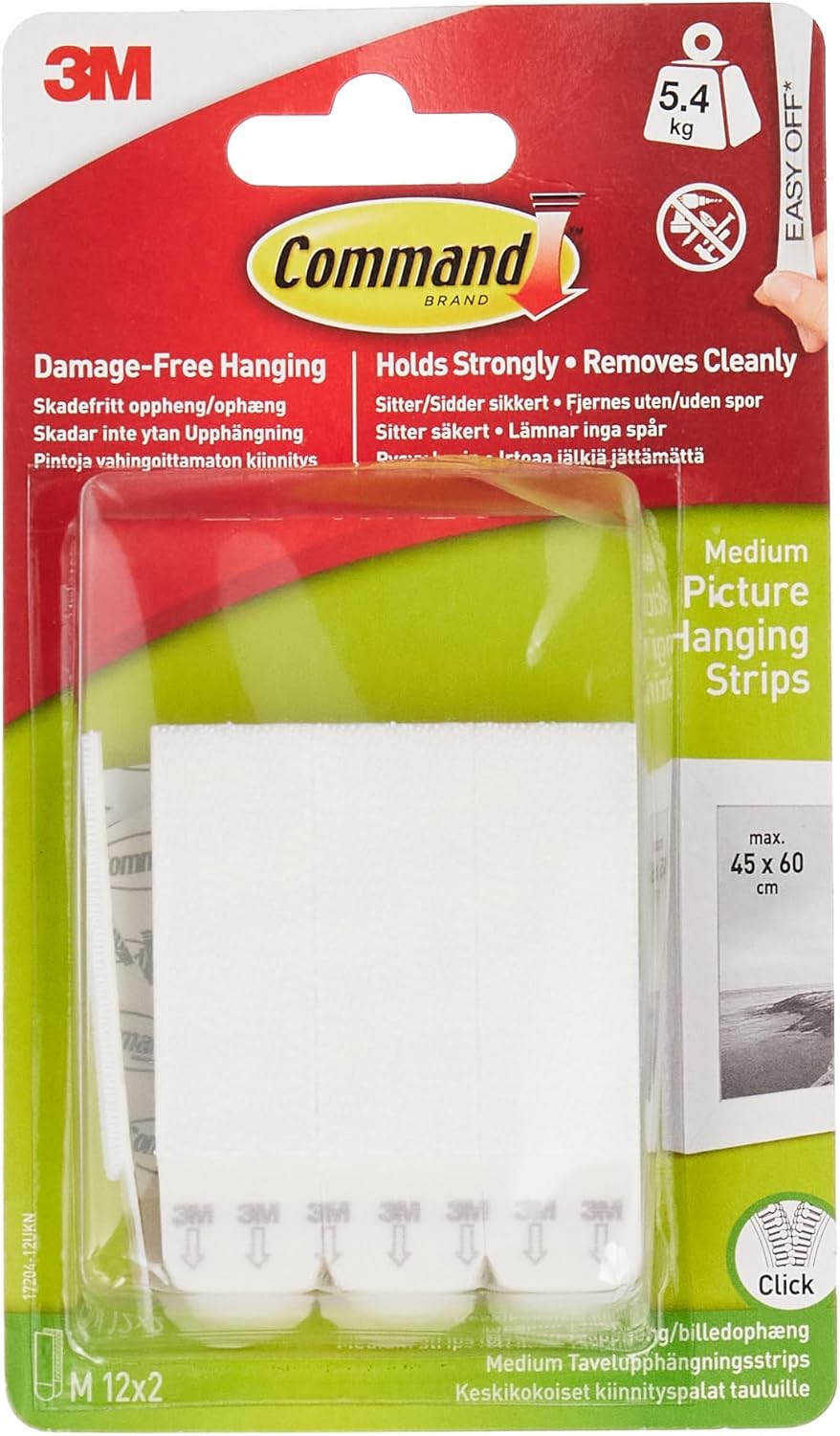 Command Medium Picture Hanging Strips, Damage Free Hanging Picture Hangers, No Tools Wall Adhesives for Wall Decor, 12 White Adhesive Pairs (24 Command Strips)
