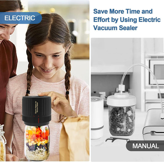 Electric Mason Jar Vacuum Sealer, Cordless Vacuum Sealer Kit for Wide-Mouth & Regular-Mouth Mason Jars, for Food Storage and Fermentation, Black