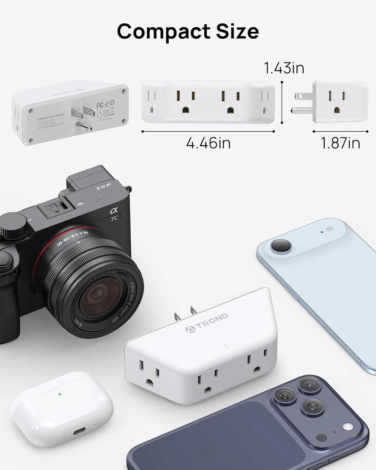 TROND Multi Plug Outlet Extender with Surge Protector, 3 Way Angled Wall Adapter with 4 Outlets, Electrical Wall Splitter, Multiple Plug Expander for Home Office Dorm Room Travel Essentials, White