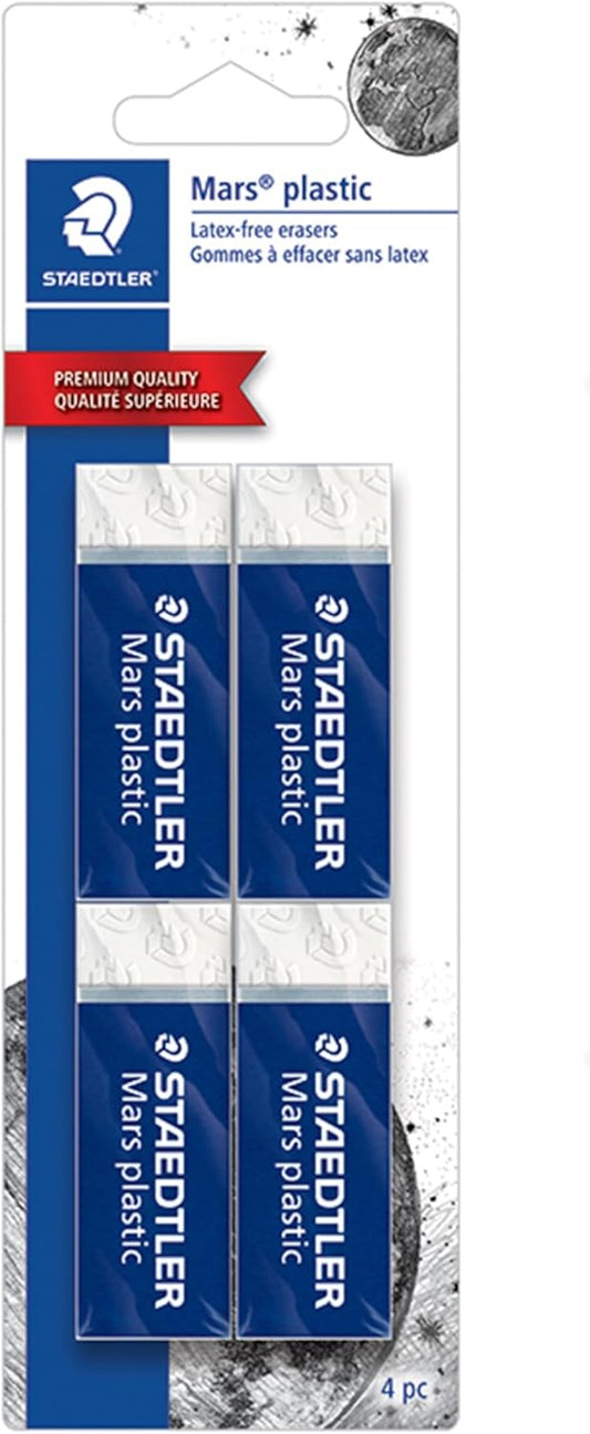 STAEDTLER Mars Plastic Vinyl Erasers, 4 Pack, White, Latex-Free