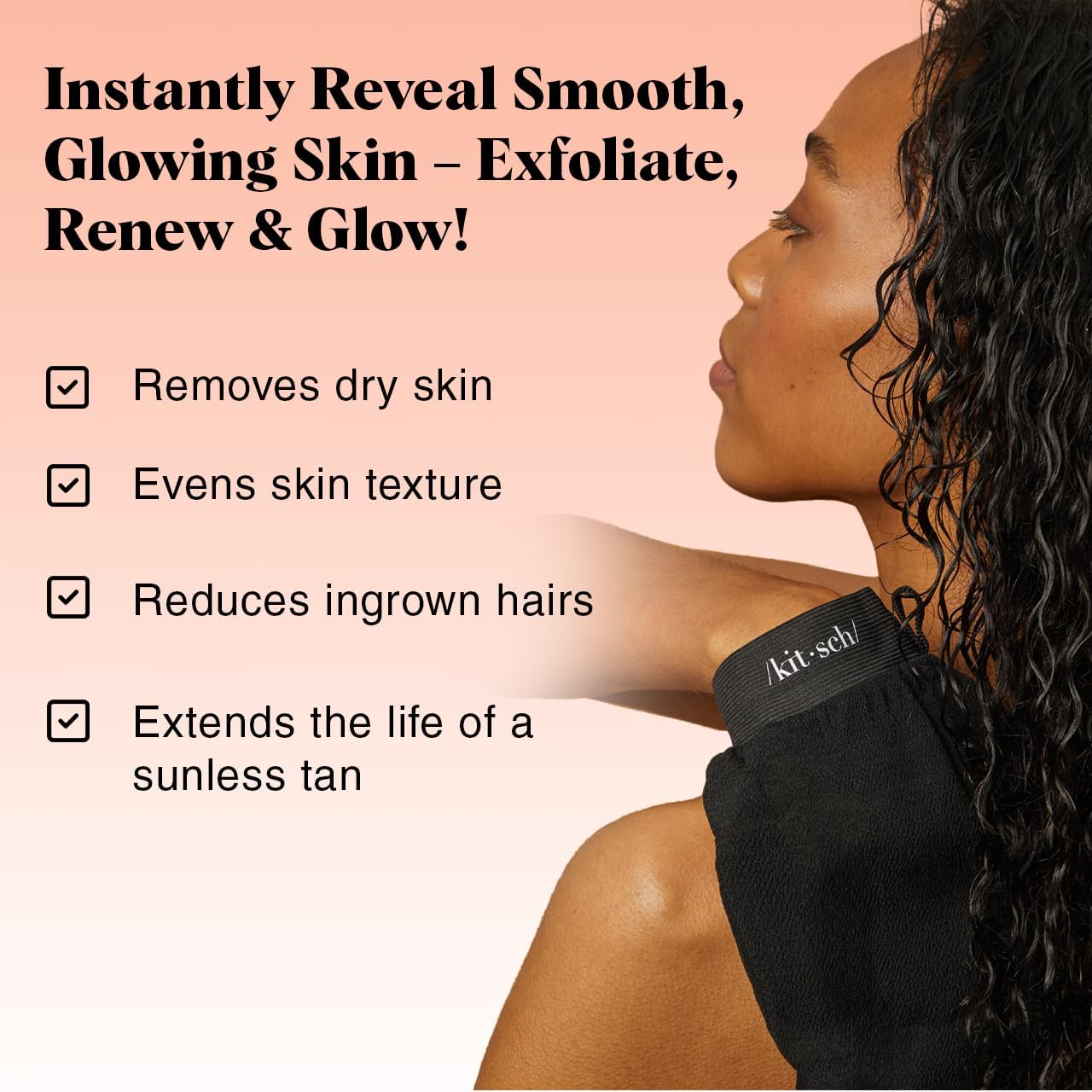 Kitsch Deep Exfoliating Glove - 2pc Eco Friendly Exfoliating Body Scrubber, Dead Skin Remover, Exfoliator Body Scrub Mitt for Skin Cell Renewal, Body Exfoliating Gloves for Shower - Black & Terracotta
