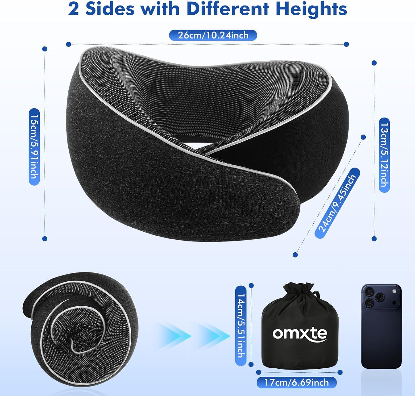 Travel Neck Pillow for Airplane – Memory Foam Neck Pillow for Travel, Ergonomic Neck Support Pillow for Sleeping on Plane, Comfortable Portable Travel Pillow for Flights, Car, Office