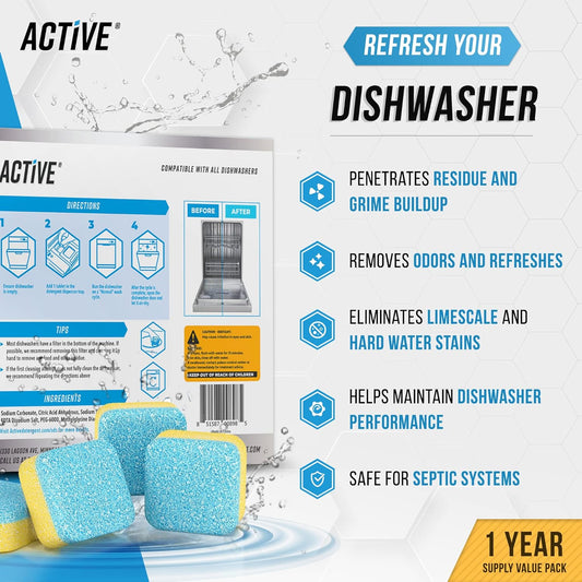 Dishwasher Cleaner And Deodorizer Tablets - 24 Pack Deep Cleaning Descaler Pods Formulated To Clean Dish Washer Machine, Natural Limescale Remover, Hard Water, Calcium, Odor - 12 Month Supply
