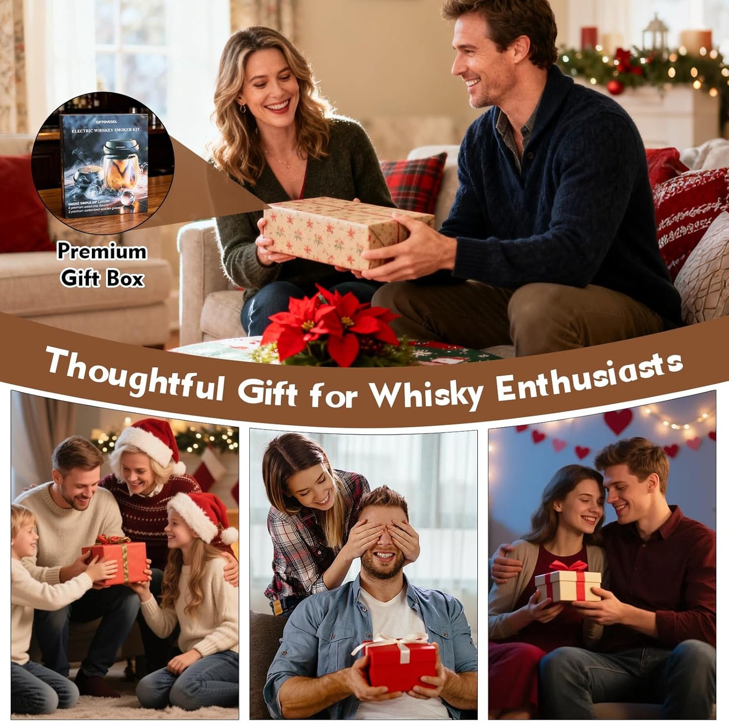Electric Whiskey Smoker Kit with Unique Charred Wooden Glasses, Cocktail Bourbon Smoker with 6 Flavors Wood Chips, Instant Smoke Output – Ideal Gift for Cocktail & Whiskey Lovers
