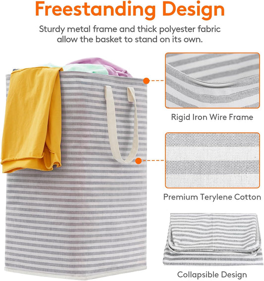 Lifewit 2-Pack 80L Freestanding Laundry Hamper, Large Collapsible Laundry Baskets with Easy Carry Extended Handles, Waterproof Clothes Hamper in Bedroom, Bathroom, Laundry Room, College Dorm, Grey