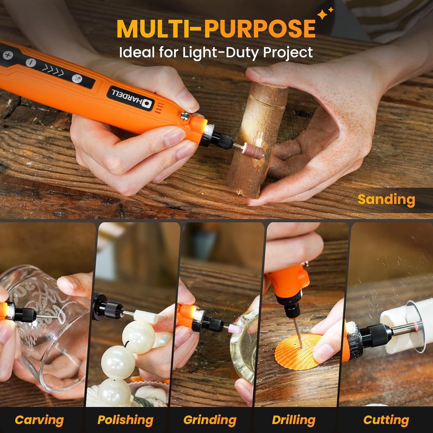 HARDELL Mini Cordless Rotary Tool, 5-Speed and USB Charging Rotary Tool Kit, Multi-Purpose 3.7V Power Rotary Tool with 61 Accessories for Sanding, Polishing, Drilling, Etching, Engraving, DIY Crafts