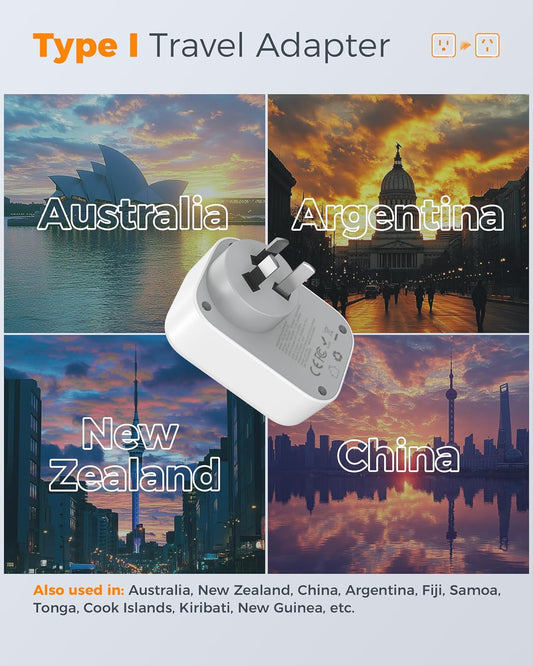 2 Pack Australia Travel Plug Adapter, TESSAN Canada to Australia Plug Adapter with 1 AC Outlet, 1 USB C and 2 USB A Ports, 4 in 1 Type I Travel Power Adaptor for New Zealand, China, Argentina, Fiji