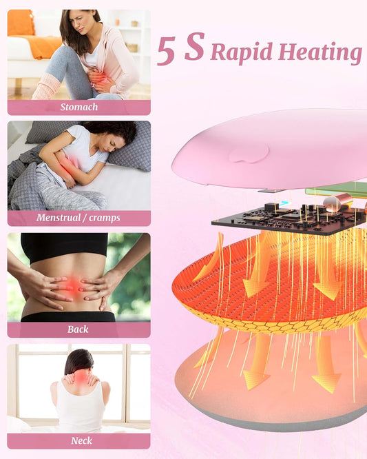 Portable Electric Heating Pad for Cramps, Upgraded Cordless Period Fast Heating Pad for Back Menstrual Belt 6 Heat 6 Vibration Modes Gifts for Women Girl Her Girlfriend Christmas Stocking Stuffer Pink