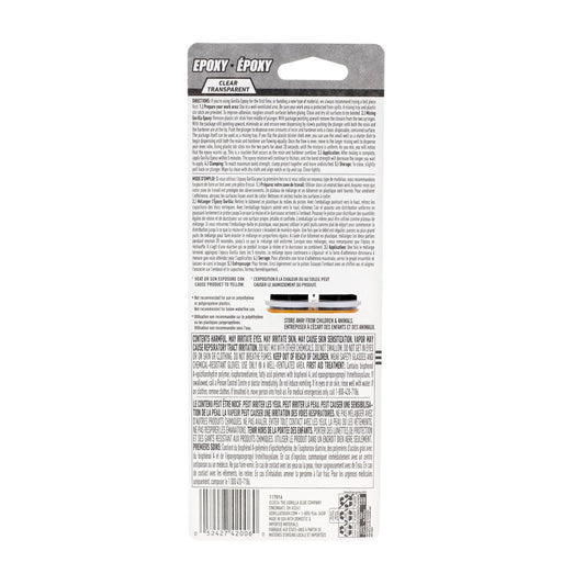 Gorilla Glue Epoxy, Dries Clear, Gap Filling, Indoor & Outdoor, Water Resistant, 5 Minute Set, Dries Clear Transparent, 0.85oz/25mL, (Pack of 1) 4200602