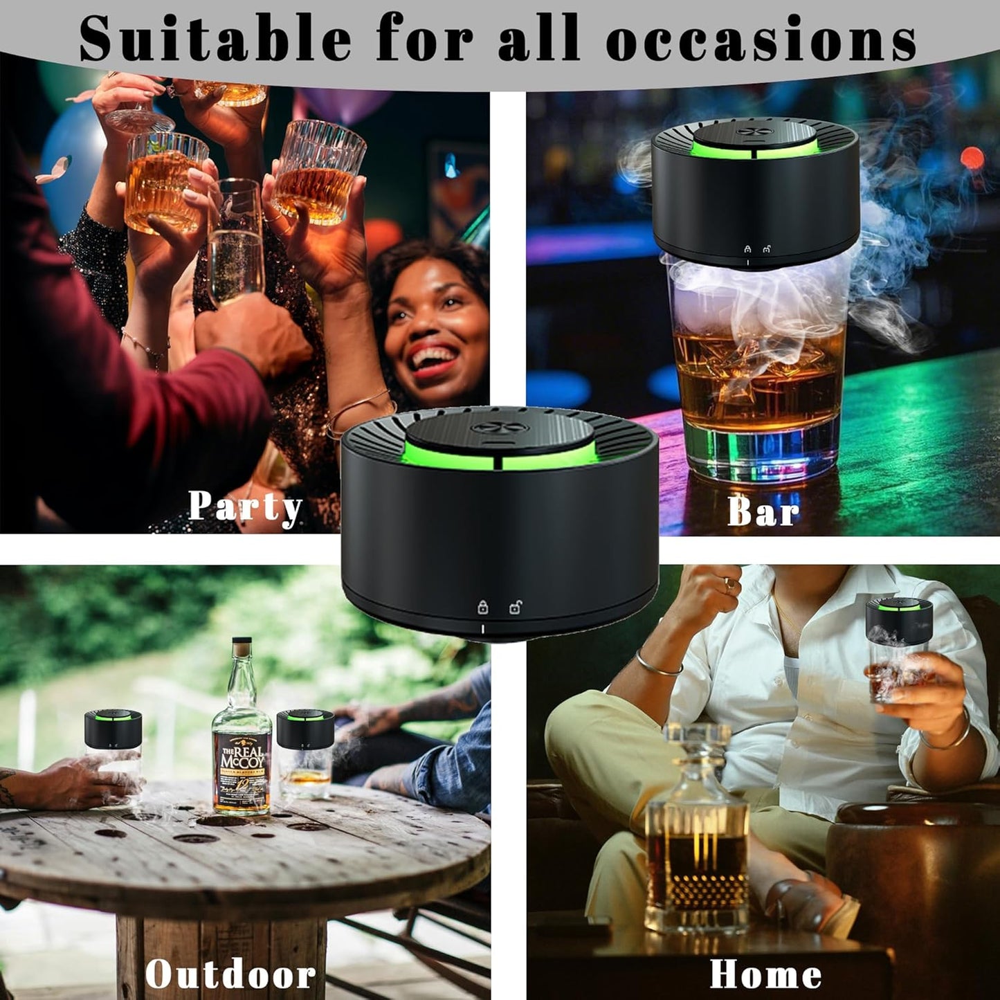 Electric Whiskey Smoker Kit,Rechargeable Cocktail Smoker Kit with 2 * 360° Rotating LED Whiskey Glass, 4*Ice Wine Stone and 6*Wood Chips, Bourbon Whiskey Gift Ideas for Men/Dad/Husband