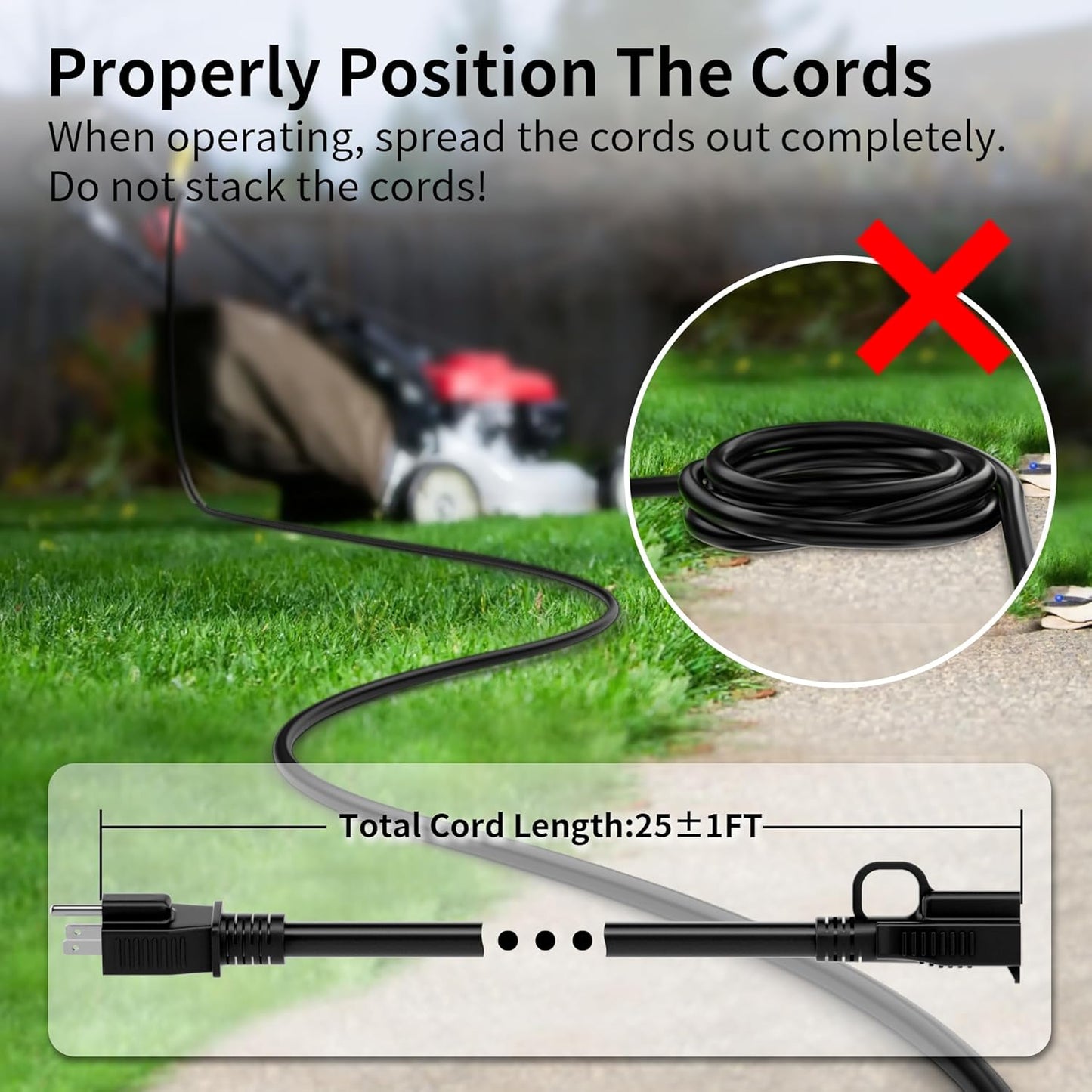 HUANCHAIN Indoor Outdoor Black Extension Cord 25 ft Waterproof, 16/3 Gauge Flexible Cold-Resistant Appliance Cable Outside, 13A 1625W 16AWG SJTW, 3 Prong Electric Cord, ETL