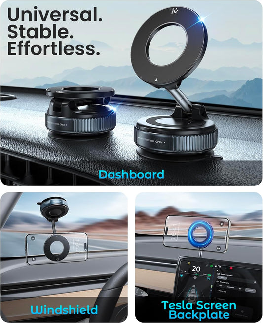 Jononser Magnetic Suction Phone Mount for Magsafe, 360° Adjustable Magnetic Car Phone Holder, Pocket Size Foldable Car Mount, Cell Phone Holders for Your Car for iPhone 17 16 15 14 13 12 Series,Black