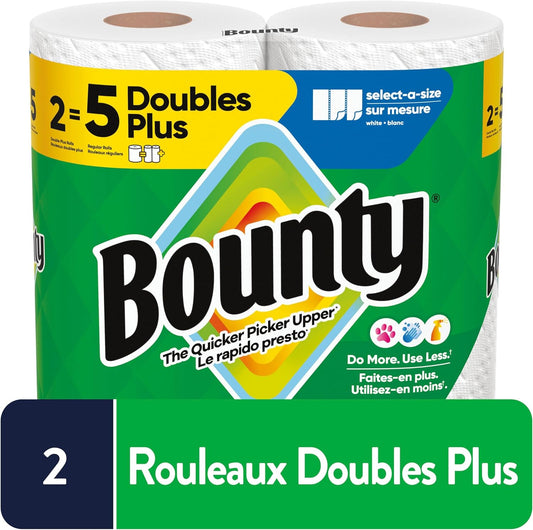Bounty Paper Towels Select-A-Size White, 8 Double Plus Rolls = 20 Regular Rolls