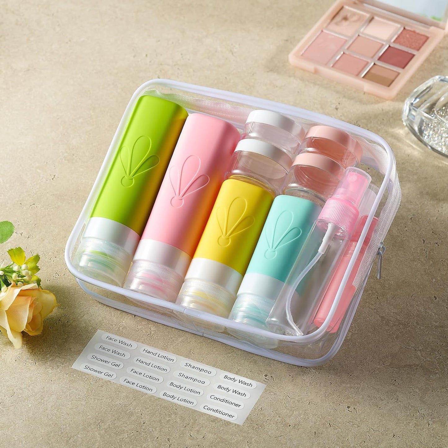 INSFIT 17 Pack Travel Bottles for Toiletries, TSA Approved 90ml 60ml Travel Size Toiletries, BPA Free Leak Proof Squeezable Silicone Tubes Travel Essentials for Shampoo Conditioner Lotion Soap