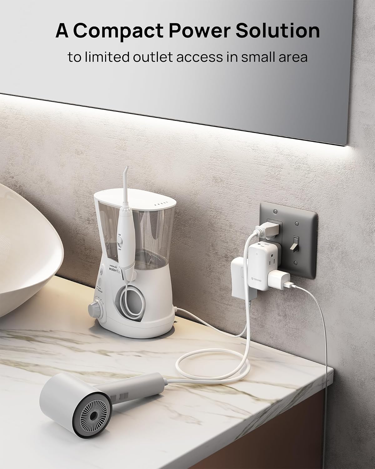 TROND 360° Rotating Multi Plug Outlet Extender, Small Wall Splitter 6 Electrical Charging Ports, Cruise Ship Travel Essentials, No Surge Protector Swivel Flat Power Expander for Home Office, 1875W