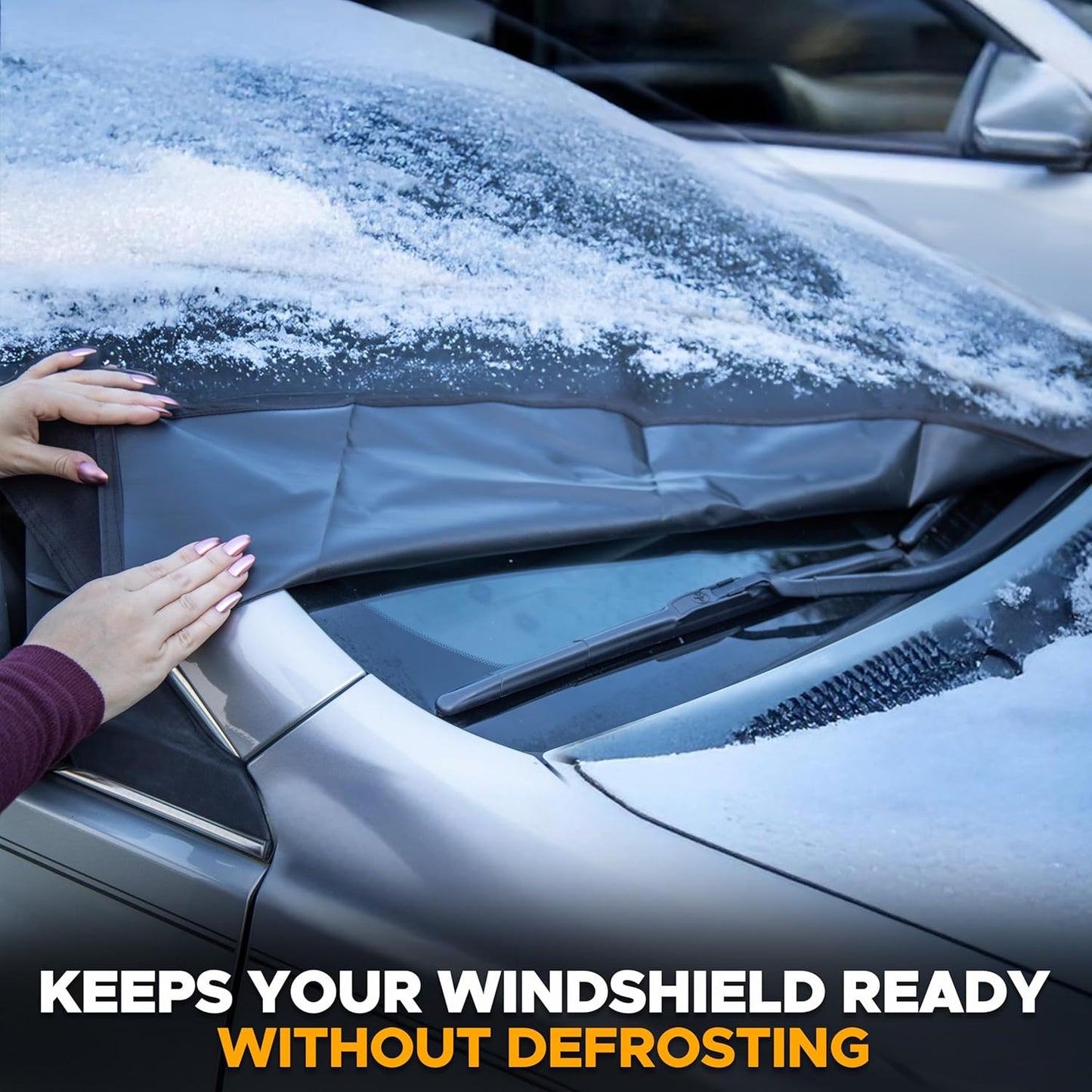 EcoNour Windshield Cover for Ice and Snow | Durable 600D Oxford Fabric | Waterproof Winter Car Cover for Compact Cars, Small SUV and Small Sedan | Essential Car Winter Accessories | Small (64" x 42")