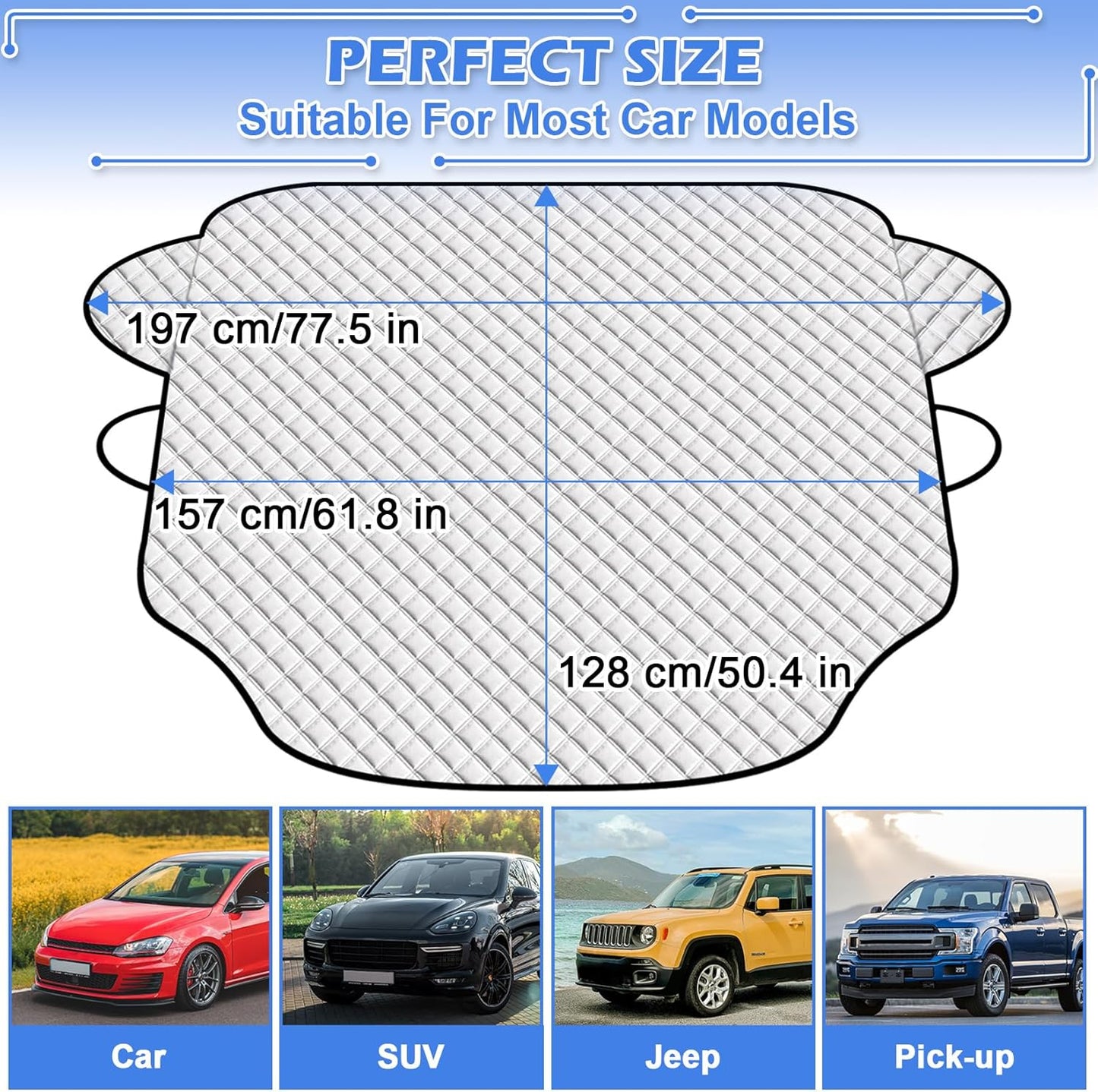 Tevlaphee Windshield Sun Shade, Windshield Sun Shade, 3 Magnet, Block UV Rays, Foldable, Sun Visor Protector for SUV Truck to Keep Vehicle Cooler, 197 * 128cm