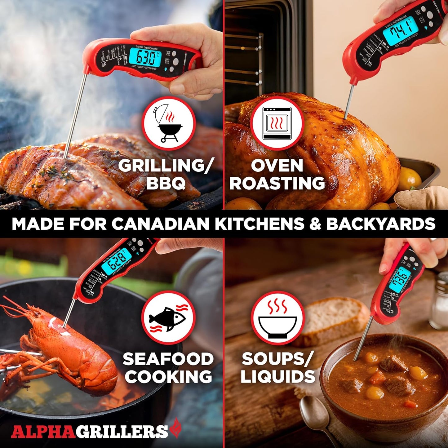 Alpha Grillers Meat Thermometer Digital - Instant Read Food Thermometer for Cooking Grilling - Professional Kitchen Fathers Day Gift Ideas for Birthday Dad Men Him Husband - Air Fryer BBQ Accessories