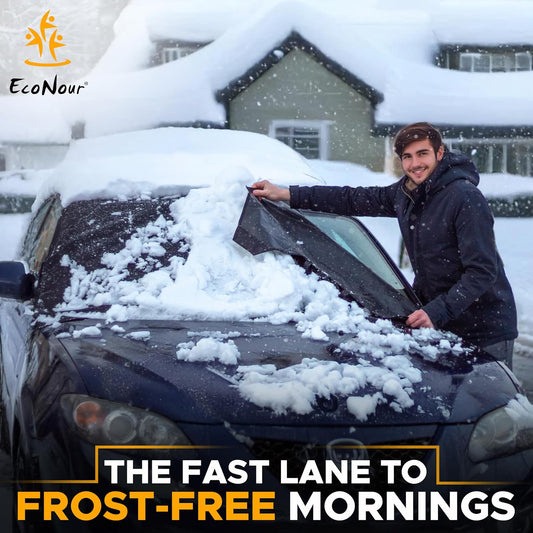 EcoNour Windshield Cover for Ice and Snow | Durable 600D Oxford Fabric | Waterproof Winter Car Cover for Compact Cars, Small SUV and Small Sedan | Essential Car Winter Accessories | Small (64" x 42")