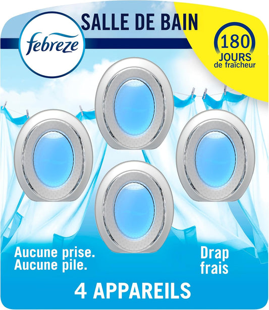 Febreze Odor-Fighting, Plug in Alternative, Air Fresheners for Home and Bathroom, Kitchen & Closet, Linen & Sky Scent, 4 Count