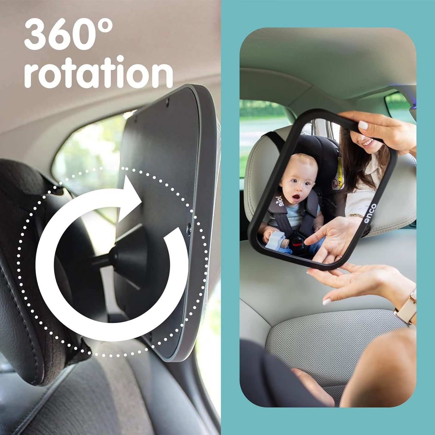 Onco Baby Car Mirror for Back Seat - Double Award-Winning, 100% Shatterproof Mirror, 360° Baby Must Haves, New Born Essentials, Car Mirror Rear Facing, Universal & Shake-Proof